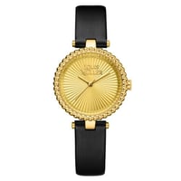 ساعة نسائية فاخرة بميناء ذهبي وسوار أسود أنيق