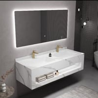 مغسلة رخام أبيض حوضين بتصميم عصري – متوفره بمقاسين