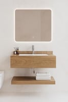 مغسلة خشبية عصرية بلون طبيعي مع مرآة LED – مقاس 60...