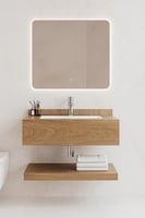 مغسلة رخام خشبية عصرية مع مرآة LED – مقاس 80 سم