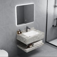 مغسلة رخام صناعي بلون رمادي مع مرآة LED – مقاس 80...