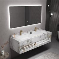 مغسلة رخام أبيض مرخم مزدوجة – متوفر بمقاسين