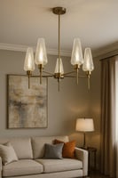 ثريا مودرن ذهبي بـ 5 لمبات زجاجية – تصميم أنيق اضا...