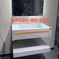 مغسلة لون ابيض مرخم فاخرة مع مرآة LED – تصميم عصري...