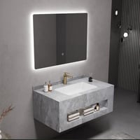 مغسلة حمام رخام صناعي رمادي بمساحة تخزين أمامية وم...