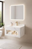 مغسلة رخام صناعي بتصميم رخامي مع رف تخزين أمامي وم...