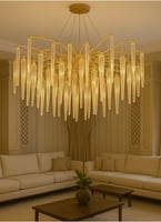 ثريا علاقي كريستال طويل دائري مقاس 45 سم ذهبي