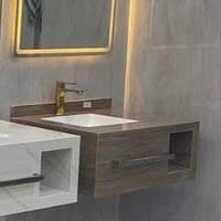 مغاسل رخام بلون خشبي مرخم حوض بمقاسين