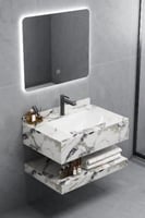 مغسلة رخام صناعي بلون رخامي أبيض وأسود مع مرآة مضي...