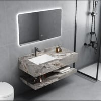 مغسلة رخام رمادي غامق بنقشة فاخرة – حوض أو حوضين م...