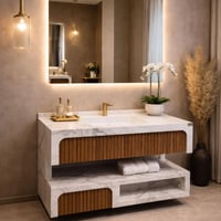 مغسلة بورسلان حوض فاخرة مع مرآة بإضاءة LED – متوفر...