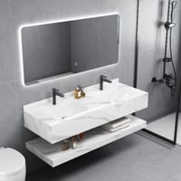 مغسلة رخام أبيض مع مرآةليد – متوفر بعده بمقاسات