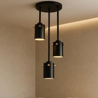 علاقي ثلاثي اسود بتصميم عصري أنيق – قاعدة لمبة E27...