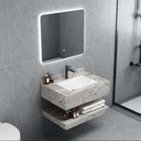 مغسلة رخام صناعي بلون رمادي مع مرآة LED – مقاس 60...