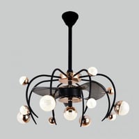 ثريا ليد ثلاث اضاءات مروحه سقف اسود مع ذهبي 8 لمبه