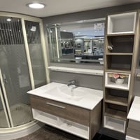 مغسله ديكور رصاصي ابيض مع رف سطح ابيض مقاس 80 سم