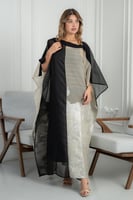 جلابية مناسبات فاخرة بشيفون أسود ودانتيل راقٍ