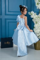 فستان بناتي أزرق سماوي منفوش بفيونكة كبيرة وتطريز...