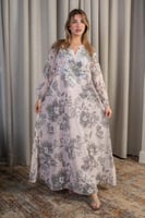 جلابية ناعمة بنقشة زهرية رمادية بتصميم أنيق وانسيا...