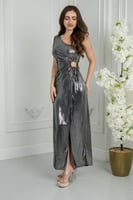 فستان سهرة ناعم لامع بقصة غير متناظرة