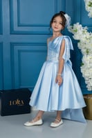 فستان بناتي أزرق سماوي منفوش بفيونكة كبيرة وتطريز...