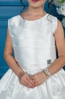 فستان بناتي أبيض منفوش بلمسة ساتان وزهور ثلاثية ال...