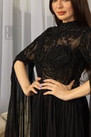 فستاني سهر اسود ملكي مطرز باكمام طويله