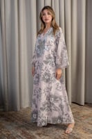 جلابية ناعمة بنقشة زهرية رمادية بتصميم أنيق وانسيا...