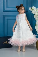 فستان بناتي أبيض ووردي مزخرف بالورود مع كشكش ناعم...