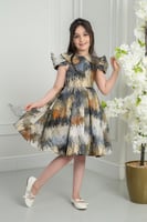 فستان أطفال أسود منقوش بقصة أنيقة