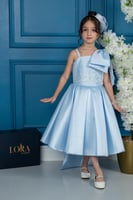 فستان بناتي أزرق سماوي منفوش بفيونكة كبيرة وتطريز...