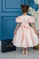 فستان بناتي وردي فاتح منفوش بتطريز ورود ثلاثية الأ...