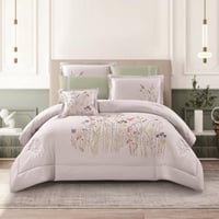 مفرش نرجس – صيفي مطرز - مزدوج 7 قطع – روز فاتح + ا...