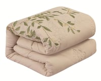 مفرش نرجس – صيفي مطرز - مزدوج 7 قطع – بيج + زيتي