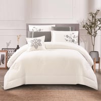 مفرش نرجس – صيفي مطرز - مزدوج 7 قطع – ابيض + رصاصي