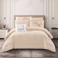 مفرش نرجس – صيفي مطرز - مزدوج 7 قطع – بيج