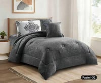 مفرش باستيل - شتوي - مفرد ونص 5 قطع - رصاصي