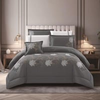 مفرش نرجس – صيفي مطرز - مزدوج 7 قطع – رصاصي غامق +...