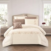 مفرش نرجس – صيفي مطرز - مزدوج 7 قطع – سكري + بني