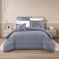 مفرش نرجس – صيفي مطرز - مزدوج 7 قطع – ازرق + ابيض