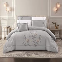 مفرش نرجس – صيفي مطرز - مزدوج 7 قطع – رصاصي + ابيض