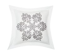 مفرش نرجس – صيفي مطرز - مزدوج 7 قطع – ابيض + رصاصي