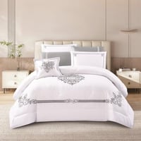 مفرش نرجس – صيفي مطرز - مزدوج 7 قطع – ابيض + رصاصي