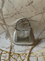 حقيبة جلدية بسحاب جوتشي جاكي 19سم لون فضي