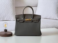 شنطة نسائي هيرمز بيركن 30سم بمقابض علوية لون رمادي