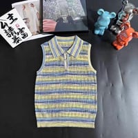 توب شانيل نسائي نمط مخطط أخضر وأزرق أنيق