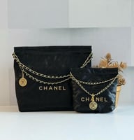 حقائب شانيل22 للنساء شنط جلدية لون اسود بسلسلة ذهب...