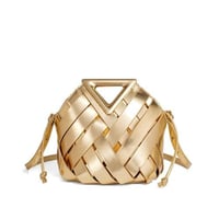 حقيبة بوتيغا نسائية صغيرة جلد متداخل لون ذهبي