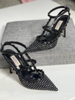 صندل جديد فالانتينو بكعب عالي روكستد شبك أسود