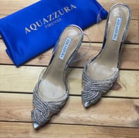 شوز اكوازورا كعب عالي فضي مرصع كريستال